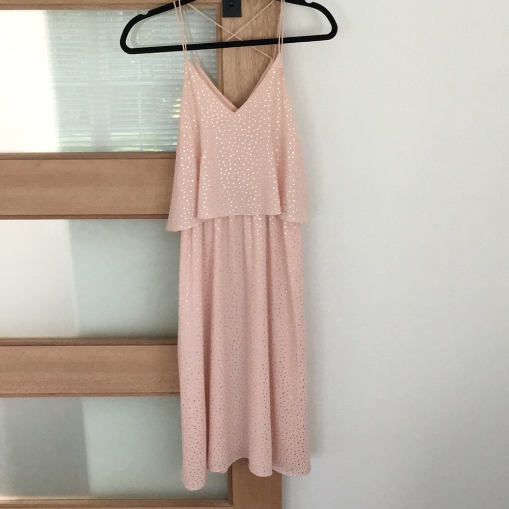 Light pink and gold polka dot dress. Adorable. Perfect for derby event or dance